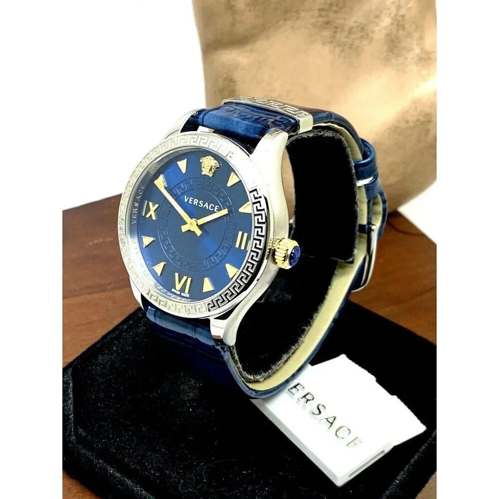 Versace Wome'ns Watch VE2S00122 Hellenyium Swiss Quartz Blue Dial Leathe…